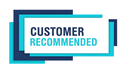 Customer recommended badge with blue and teal rectangles isolated on a transparent background