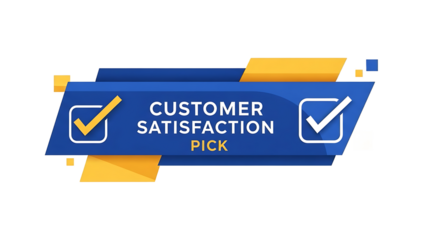 Customer satisfaction pick badge with checkmarks isolated on a transparent background