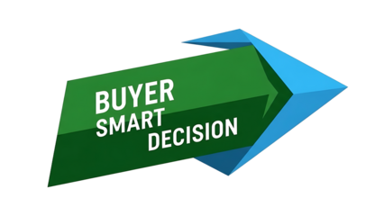 Green and blue arrows with buyer smart decision text isolated on a transparent background