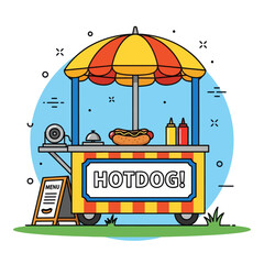 Hotdog stand with sauces
