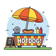 Hotdog stand with sauces
