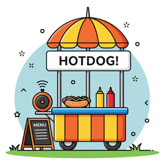 Hotdog stand with sauces
