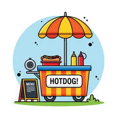Hotdog stand with sauces
