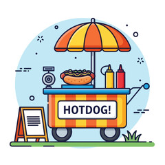 Hotdog stand with sauces
