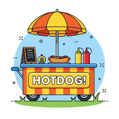 Hotdog stand with sauces

