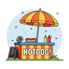 Hotdog stand with sauces
