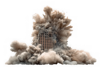Building explosion isolated on transparent background