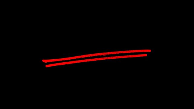 Animated hand drawn red double underline marker stroke on black background for highlighting important text in presentations or creative video projects.
