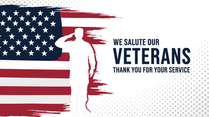 American veteran saluting with USA flag background  thank you for your service message