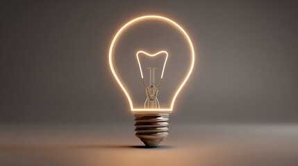 Modern 3d render of a dimmed light bulb with glowing filament on dark background with innovation and idea and inspiration and technology and science