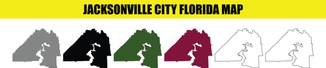 Obraz premium Jacksonville City Florida Map in Various Styles and Colors