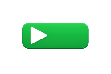 Green play button web element in a rounded rectangle shape, starting media playback on a transparent background