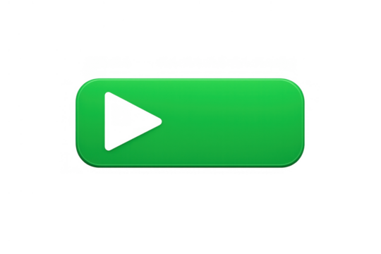 Green play button web element in a rounded rectangle shape, starting media playback on a transparent background - Powered by Adobe