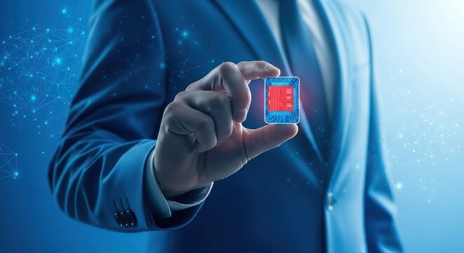 Professional businessman interacting with advanced digital technology on smartphone showcasing futuristic data analytics and cyber network - Powered by Adobe