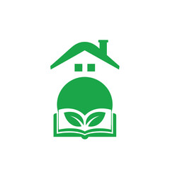 Vector illustration icon green house icon with book and leaf on white background for eco friendly or sustainable living concepts