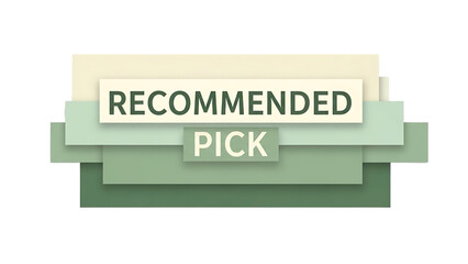Stacked green and beige rectangles with R E C O M E N D E D P I C K text isolated on a transparent background