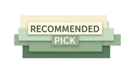 Stacked green and beige rectangles with R E C O M E N D E D P I C K text isolated on a transparent background