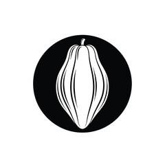 Vector illustration icon a black and white illustration of a cocoa pod in a circle on a white background