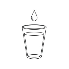 Vector illustration icon a simple line drawing of a glass with water and a single drop above it, isolated on white background