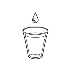 Vector illustration icon a simple line drawing of a glass with a single water drop falling into it on a white background