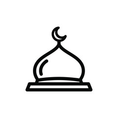 Vector illustration icon black line art illustration of a mosque dome with crescent moon on top, simple minimalist design element
