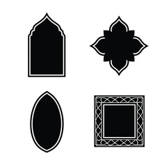 Vector illustration icon collection of four black and white islamic geometric shapes and patterns on a white background