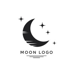 Vector illustration icon black moon logo with stars on white background for branding or astronomy concepts