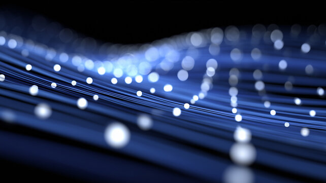 Flowing digital data lines with glowing nodes representing network connectivity information transfer and advanced technology systems
 - Powered by Adobe