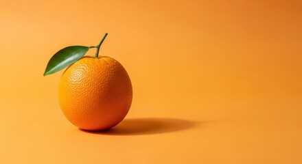 Single Orange Fruit with Green Leaf.