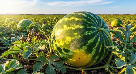 Ripe Watermelon in a Field.