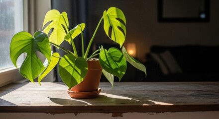 Indoor Plant in Clay Pot on Table.