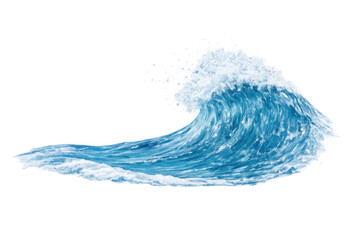 Obraz premium Ocean wave curling with breaking foam, splashing blue water, dynamic energy, isolated on transparent background