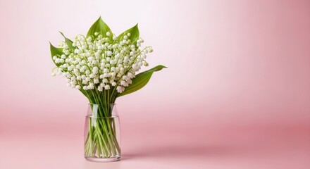 Lily of the Valley Flowers in Glass Vase.