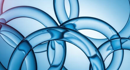 Glossy blue and silver metallic rings forming an intricate loop design with reflective surfaces and smooth curves