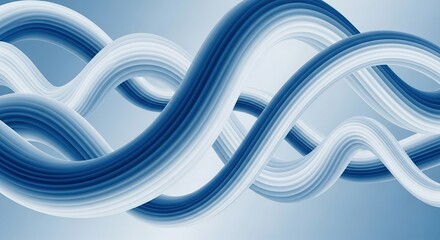 Elegant 3D blue and white intertwined ribbons creating a seamless helical flow with smooth gradients and dynamic curves