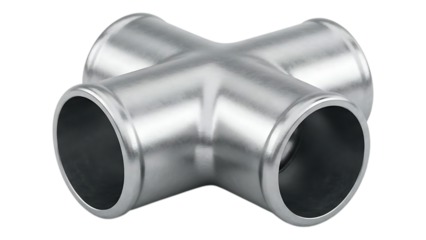 Stainless steel pipe fitting connection elbow tee connector for plumbing and industrial applications on transparent background