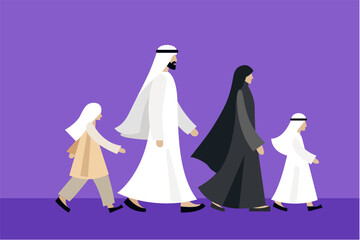 Happy Arab Family Enjoying a Walk
