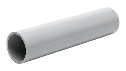 gray metal pipe or tube with smooth surface and hollow interior cylindrical shape on transparent background