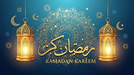 Ramadan Kareem celebration with lanterns and intricate design