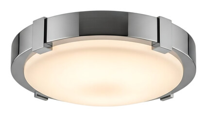 Modern circular ceiling light fixture with sleek metallic finish and soft illumination on transparent background