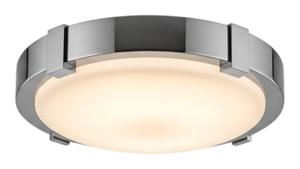 Modern circular ceiling light fixture with sleek metallic finish and soft illumination on transparent background