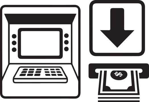 ATM machine icon with cash dispensing and deposit symbol Keywords: ATM, automated teller machine, cash