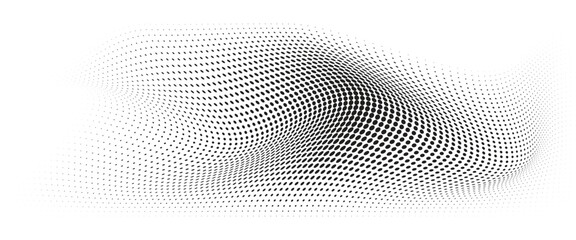 Flowing Wave Dot Halftone Pattern: Curve Gradient Shape on Transparent Background. Suitable for AI, Tech, Network, Digital, Science, and Technology Themes.