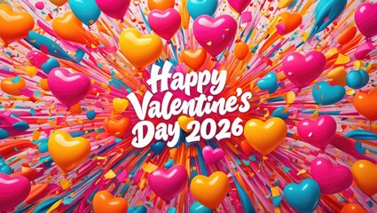 Happy Valentines Day 2026 heart balloons confetti explosion