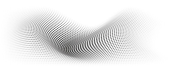 Flowing Wave Dot Halftone Pattern: Curve Gradient Shape on Transparent Background. Suitable for AI, Tech, Network, Digital, Science, and Technology Themes.