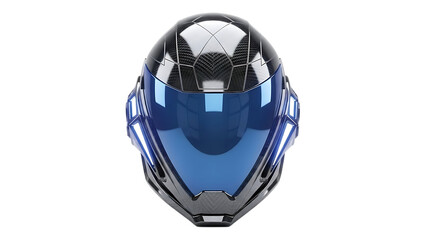 Modern blue motorcycle helmet with black accents and reflective visor for safety and style on transparent background