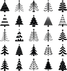 Obraz premium A simple vector illustration of a festive set of green Christmas trees for winter holiday decoration