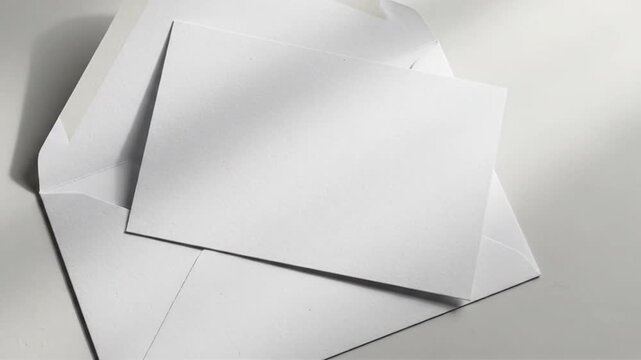 Blank white envelope and card on a clean surface, ready for your custom message or design.