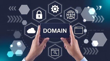 Domain management cybersecurity and digital network concept
