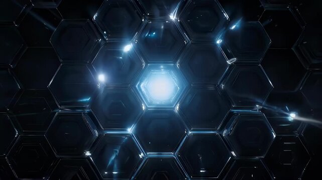 Futuristic Hexagonal Grid with Central Light Source.